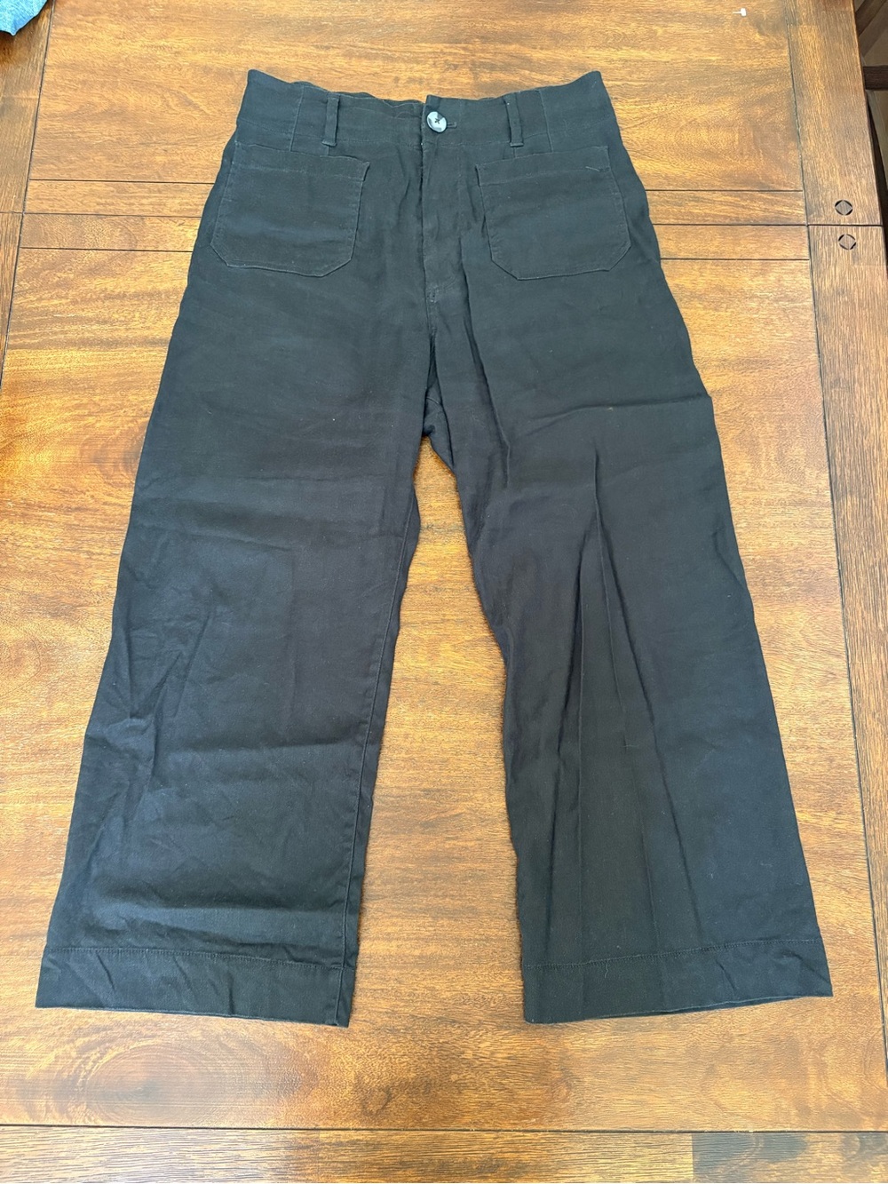 Anthropologie Maeve The Collette Pants Black 31 (32W)Cropped Linen Viscose Blend - Picture 2 of 13